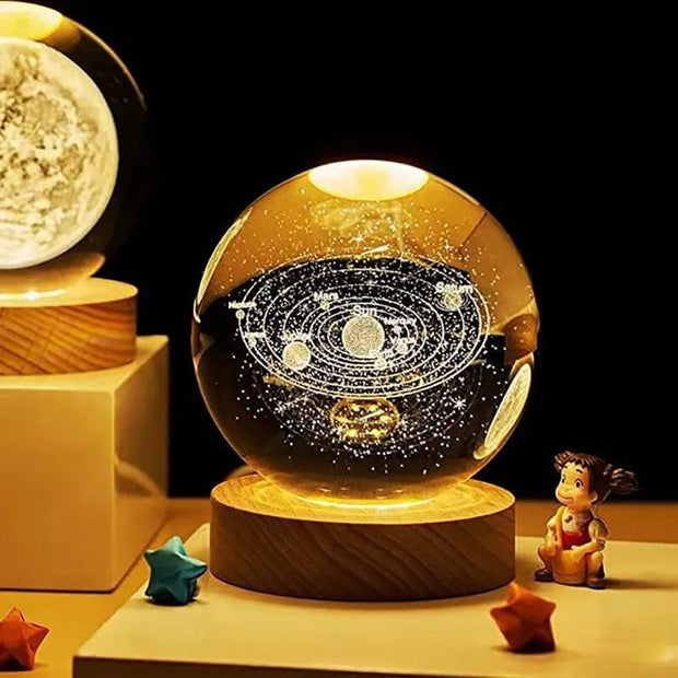 Sphère spatiale en cristal brillant 3D