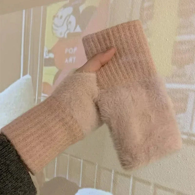 Gants sans doigts en vison doux