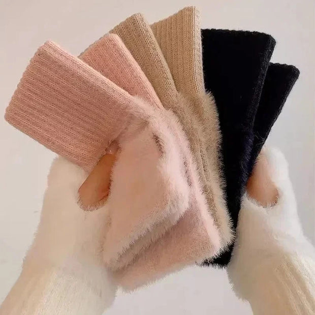 Gants sans doigts en vison doux