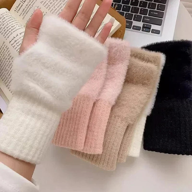 Gants sans doigts en vison doux