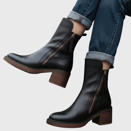 bottines noires cuir avec talon confortable