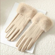 Gants élégants en cuir avec bordure en fourrure douce – Confort et style hivernal