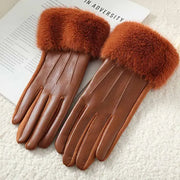 Gants élégants en cuir avec bordure en fourrure douce – Confort et style hivernal