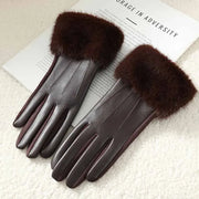Gants élégants en cuir avec bordure en fourrure douce – Confort et style hivernal