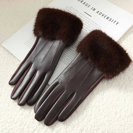Gants élégants en cuir avec bordure en fourrure douce – Confort et style hivernal