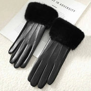 Gants élégants en cuir avec bordure en fourrure douce – Confort et style hivernal